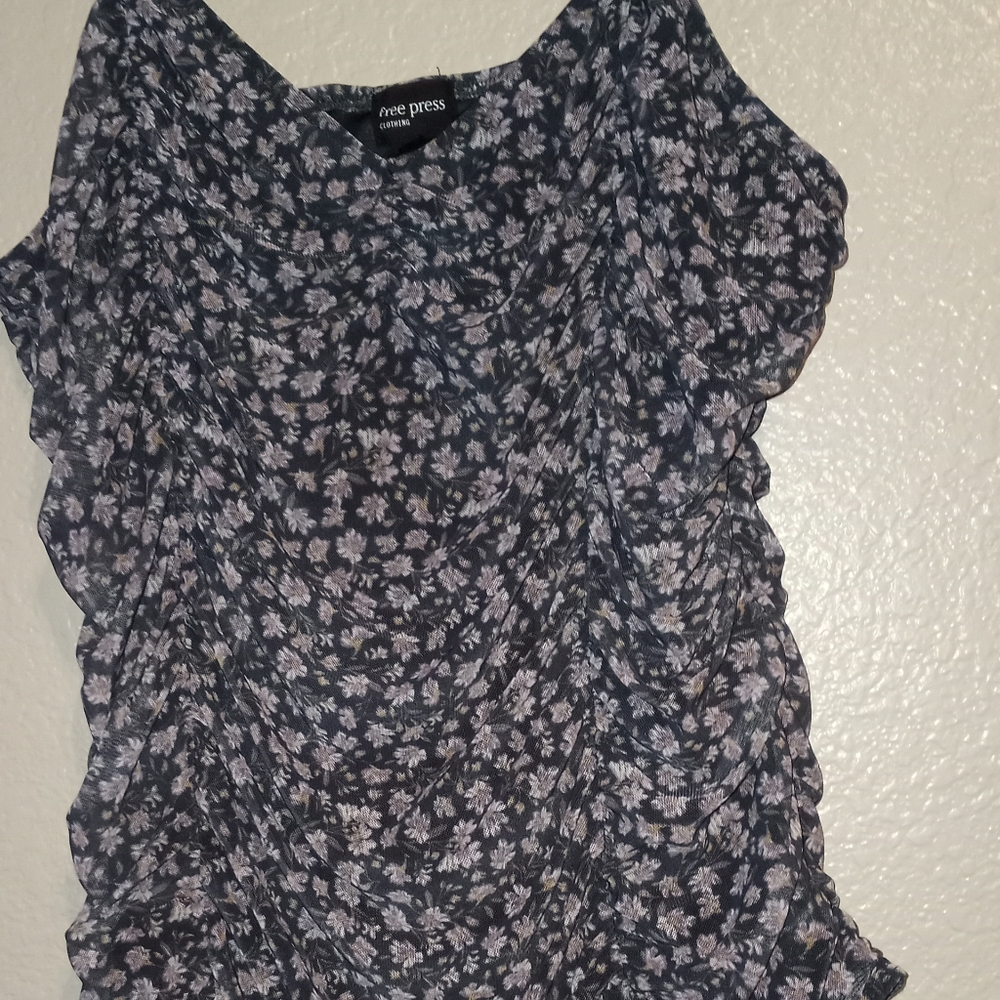 Free Press ruched mesh floral body suit XXL NWOT